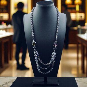 Aurora Crystal‎ Beaded Necklace Multistrand Layered Statement Iridescent Boho